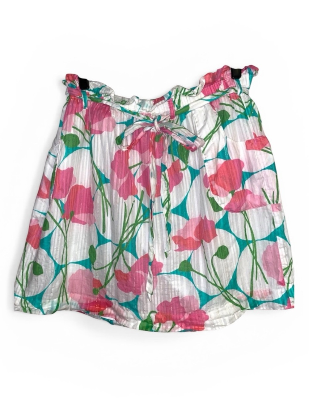 Lilly Pulitzer metallic gold striped floral print skirt, elastic waist, size Xl